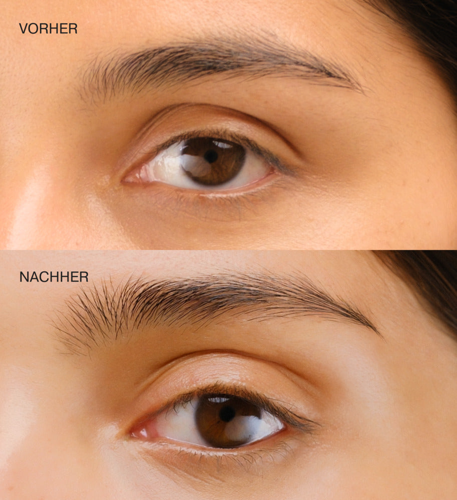 Vorher-Nachher-Vergleich mit The Precision Brow Gel für angehobene und gepflegte Augenbrauen