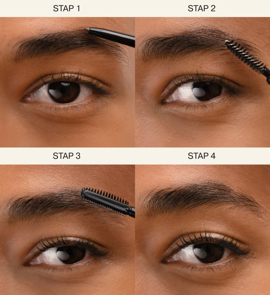 The Brow Defining Duo Schritt-für-Schritt-Anleitung zum Formen, Verblenden und Fixieren der Augenbrauen.