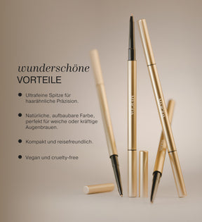 The Precision Brow Pencil in Cool Brown hebt wunderschöne Vorteile wie haarähnliche Präzision und aufbaubare Farbe hervor