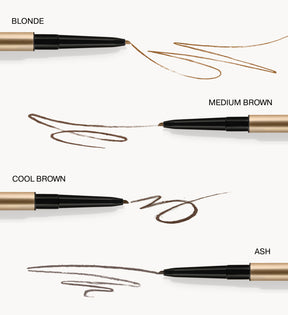 The Precision Brow Pencil Farbton-Finder, der Swatches für Blonde, Medium Brown, Cool Brown und Ash zeigt
