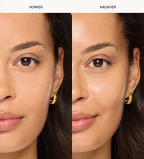 Meroda Cosmetics Daily Face SPF 40 Vorher-Nachher-Vergleich zeigt eine hydratisierte und strahlende Haut.